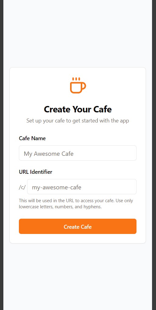 Mobile create cafe onboarding form